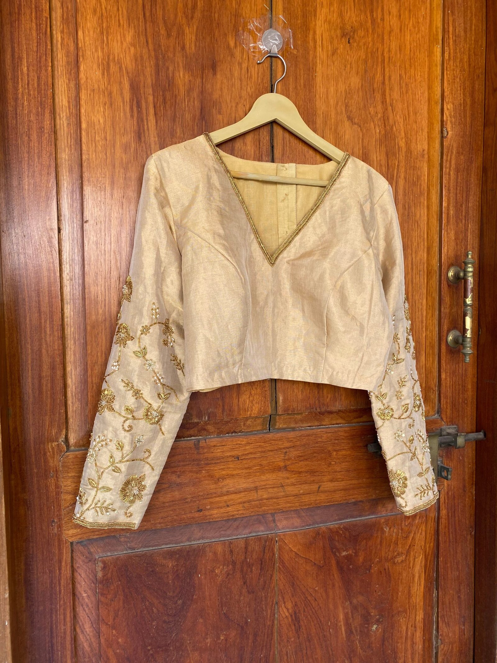 pure silk hand embroidery blouse / gold maggam blouse / tissue silk zardosi blouse / hand embroidered blouse / ready made blouse zardosi/