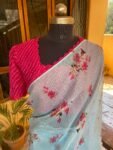 Saree with stitched blouse/floral saree with designer blouse /saree /georgette designer saree / cocktail saree/ modern saree blouse