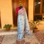 Saree with stitched blouse/floral saree with designer blouse /saree /georgette designer saree / cocktail saree/ modern saree blouse