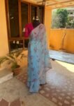 Saree with stitched blouse/floral saree with designer blouse /saree /georgette designer saree / cocktail saree/ modern saree blouse