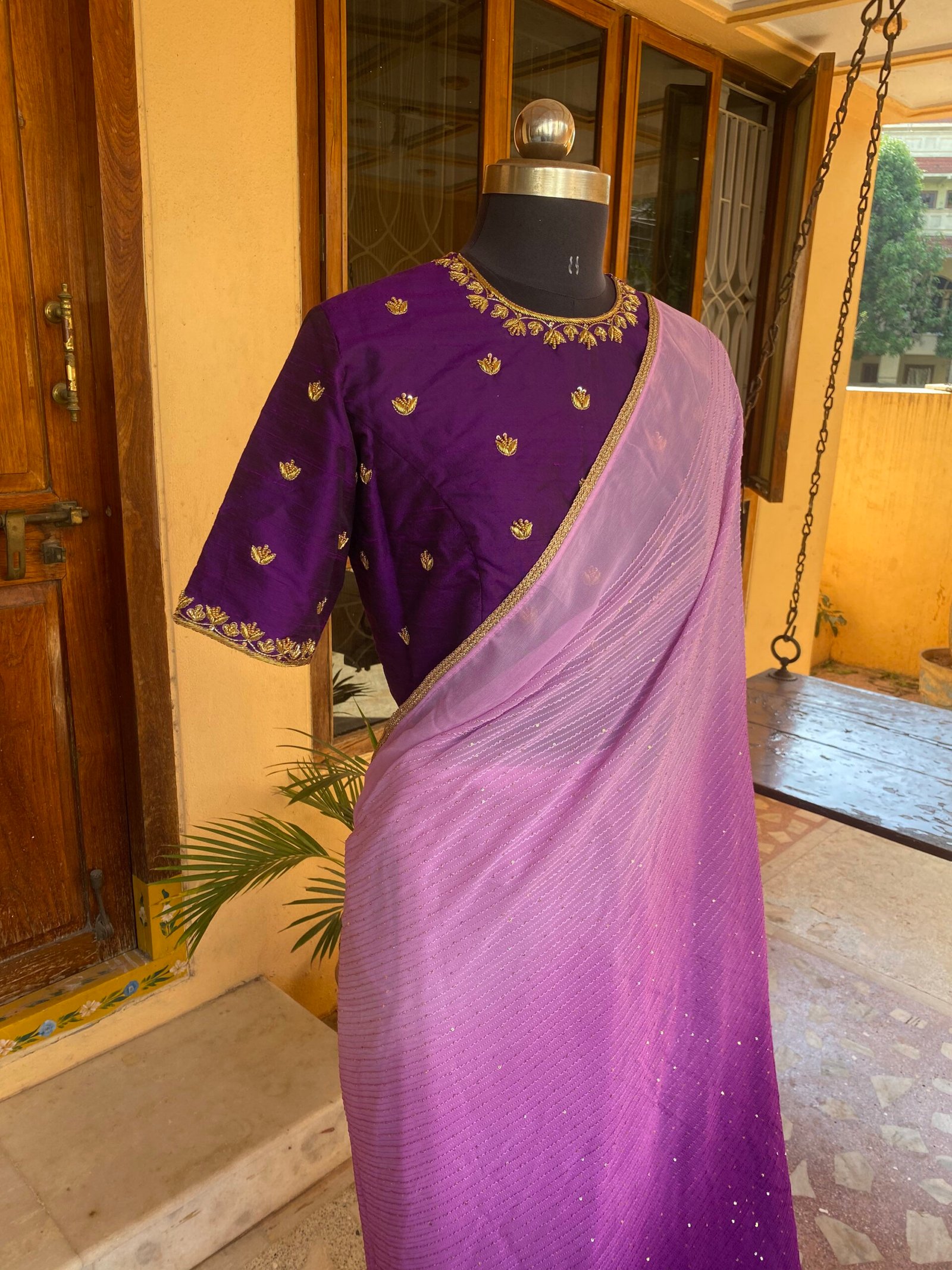 Ombre silk saree with hand embroidered blouse /purple sare blouse USA/ saree with blouse set / embroidered blouse/ sarees USA / shaded saree