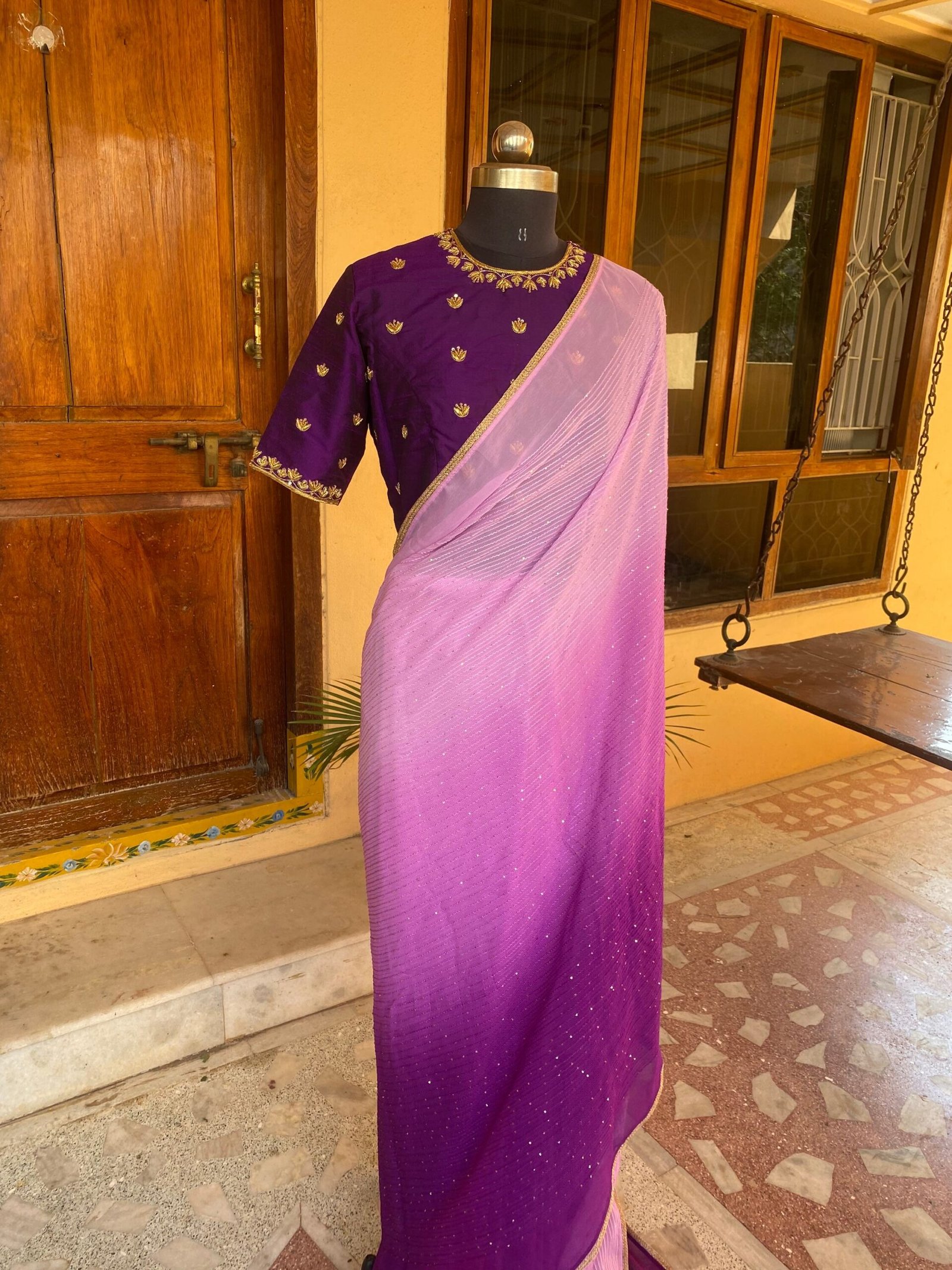 Ombre silk saree with hand embroidered blouse /purple sare blouse USA/ saree with blouse set / embroidered blouse/ sarees USA / shaded saree