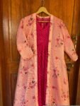Pink lehriya Anarkali with floral long jacket / anarkali suit set / anarkali dupatta USA / Indian dresses/kurta with floral jacket shrug