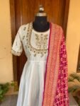 Hand embroidered Anarkali with pure handloom ikkat dupatta / anarkali suit set / anarkali with dupatta USA / Indian dresses/ikkat silk