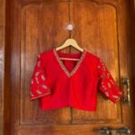 pure silk hand embroidery blouse /  saree maggam red blouse / raw silk zardosi blouse / hand embroidered blouse / ready made blouse zardosi/