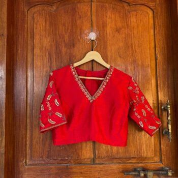 pure silk hand embroidery blouse /  saree maggam red blouse / raw silk zardosi blouse / hand embroidered blouse / ready made blouse zardosi/