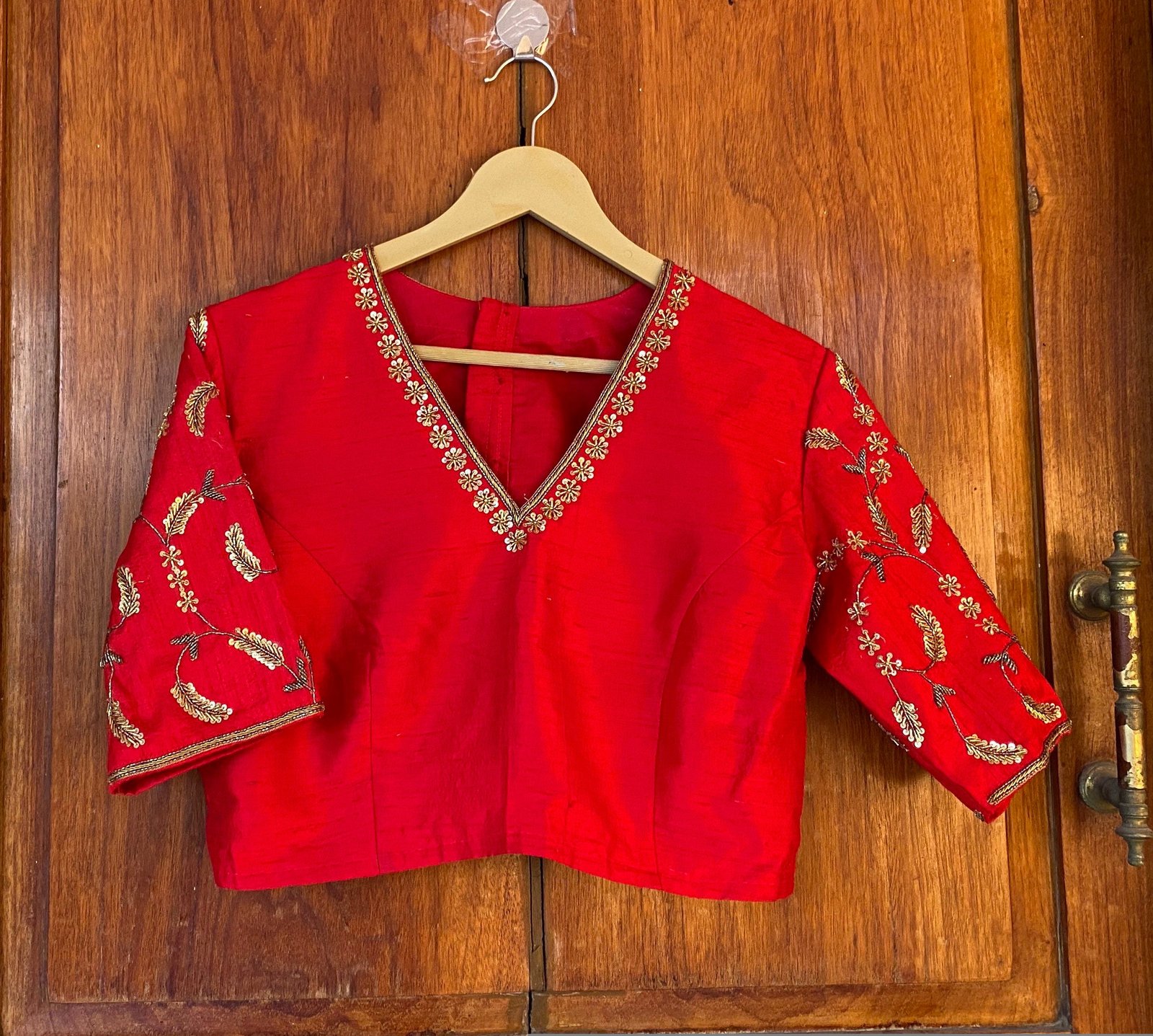 pure silk hand embroidery blouse / saree maggam red blouse / raw silk zardosi blouse / hand embroidered blouse / ready made blouse zardosi/