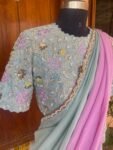 Saree with stitched blouse/ silk saree hand embroideredblouse / blue saree USA / soft silk saree ready blouse / cocktail saree/ modern saree