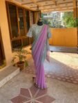 Saree with stitched blouse/ silk saree hand embroideredblouse / blue saree USA / soft silk saree ready blouse / cocktail saree/ modern saree