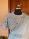 Saree with stitched blouse/ silk saree hand embroideredblouse / blue saree USA / soft silk saree ready blouse / cocktail saree/ modern saree