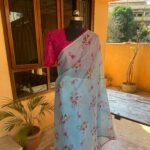 Saree with stitched blouse/floral saree with designer blouse /saree /georgette designer saree / cocktail saree/ modern saree blouse