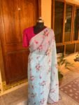Saree with stitched blouse/floral saree with designer blouse /saree /georgette designer saree / cocktail saree/ modern saree blouse