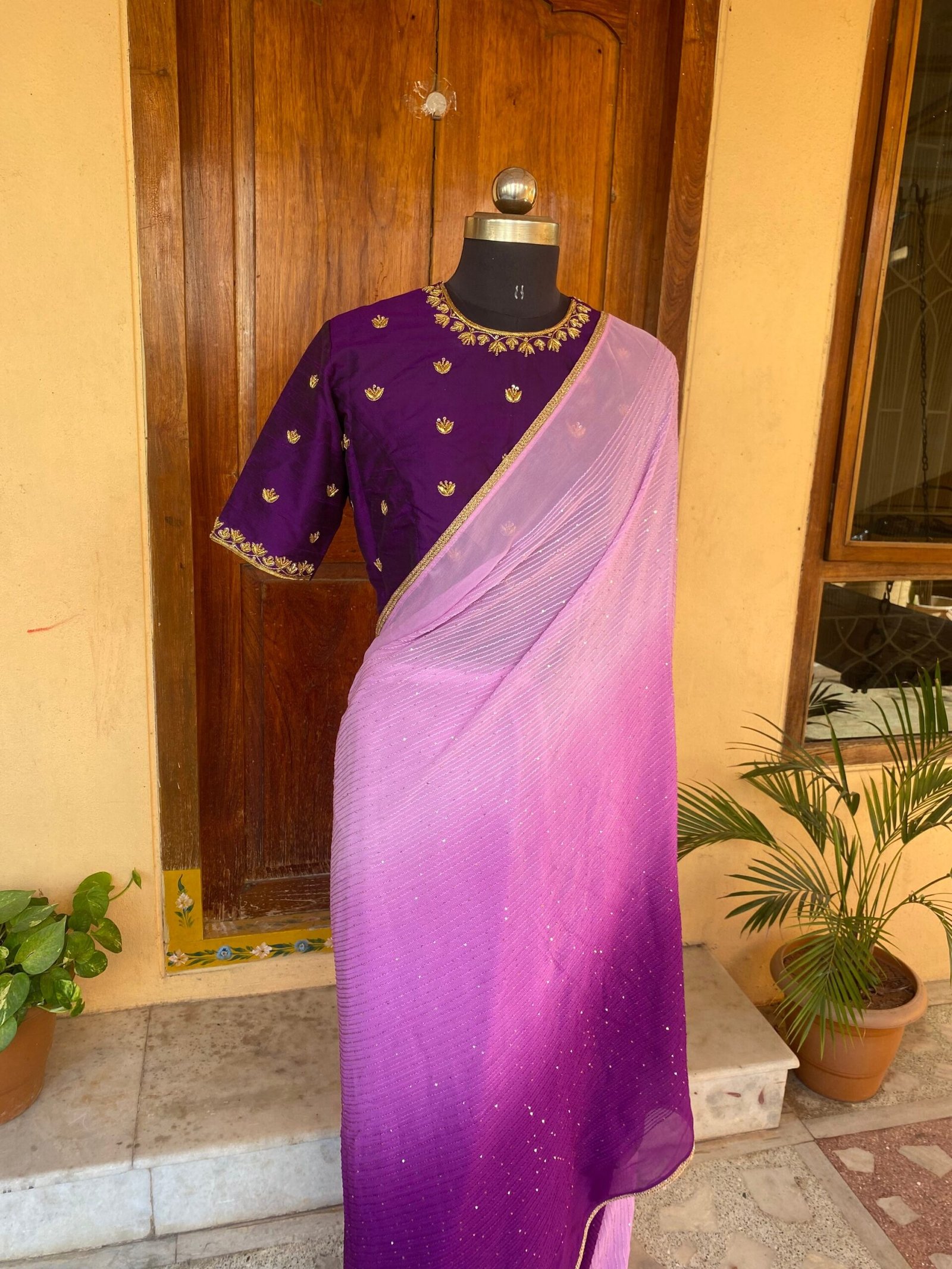 Ombre silk saree with hand embroidered blouse /purple sare blouse USA/ saree with blouse set / embroidered blouse/ sarees USA / shaded saree