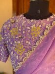 Saree with stitched blouse/ silk saree hand embroideredblouse / blue saree USA / soft silk saree ready blouse / cocktail saree/ modern saree