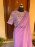 Saree with stitched blouse/ silk saree hand embroideredblouse / blue saree USA / soft silk saree ready blouse / cocktail saree/ modern saree