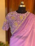 Saree with stitched blouse/ silk saree hand embroideredblouse / blue saree USA / soft silk saree ready blouse / cocktail saree/ modern saree