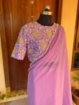 Saree with stitched blouse/ silk saree hand embroideredblouse / blue saree USA / soft silk saree ready blouse / cocktail saree/ modern saree