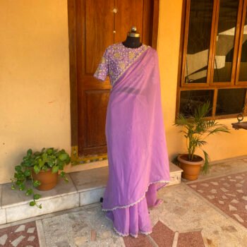 Saree with stitched blouse/ silk saree hand embroideredblouse / blue saree / soft silk saree ready blouse / cocktail saree/ modern saree