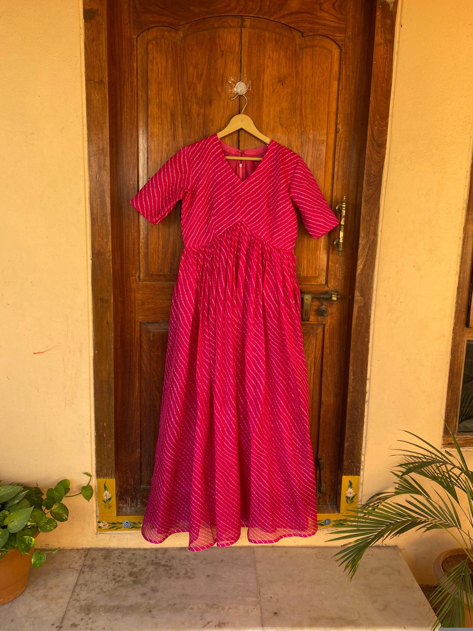 Pink lehriya Anarkali with floral long jacket / anarkali suit set / anarkali dupatta USA / Indian dresses/kurta with floral jacket shrug