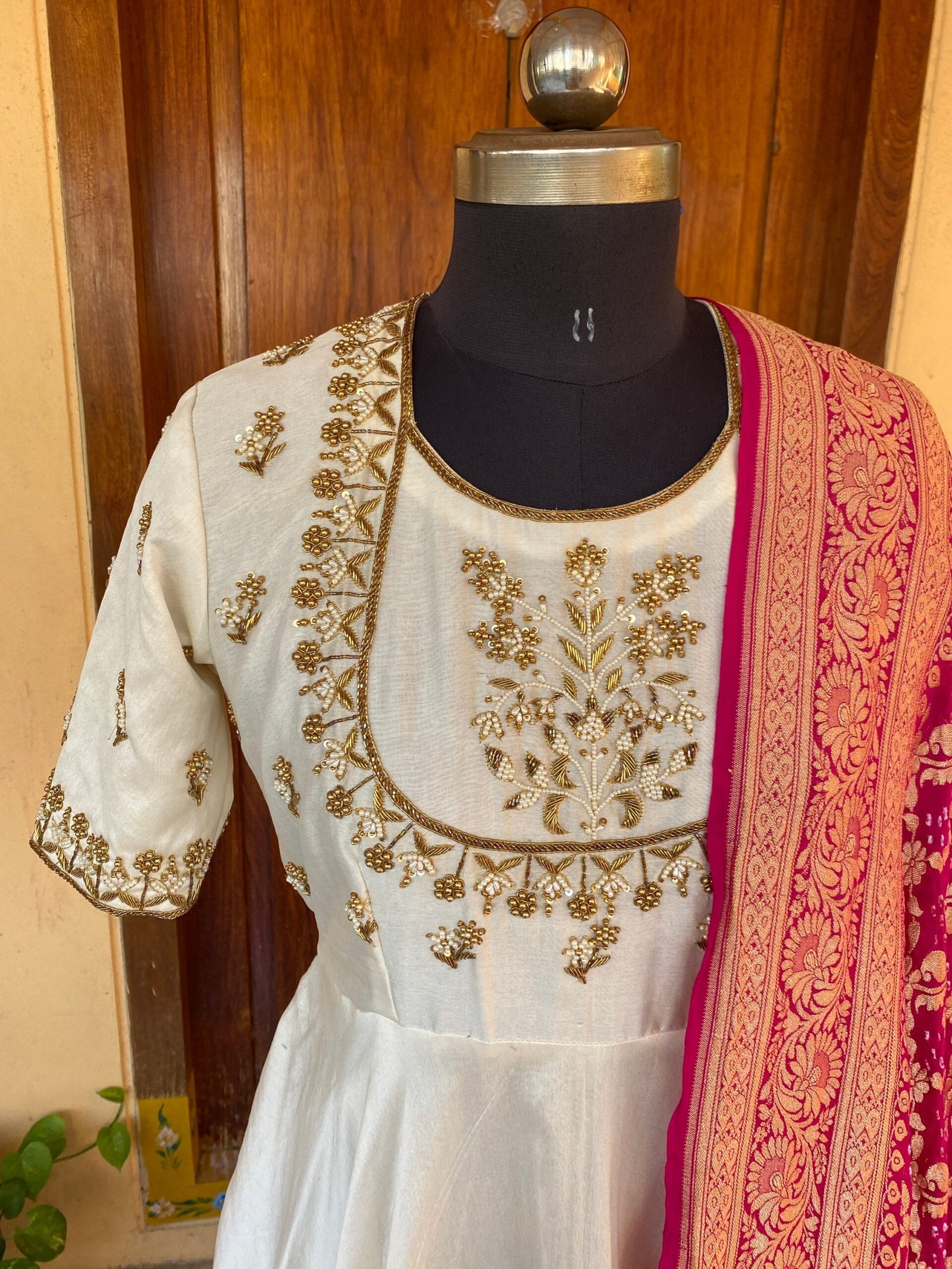 Hand embroidered Anarkali with pure handloom ikkat dupatta / anarkali suit set / anarkali with dupatta USA / Indian dresses/ikkat silk