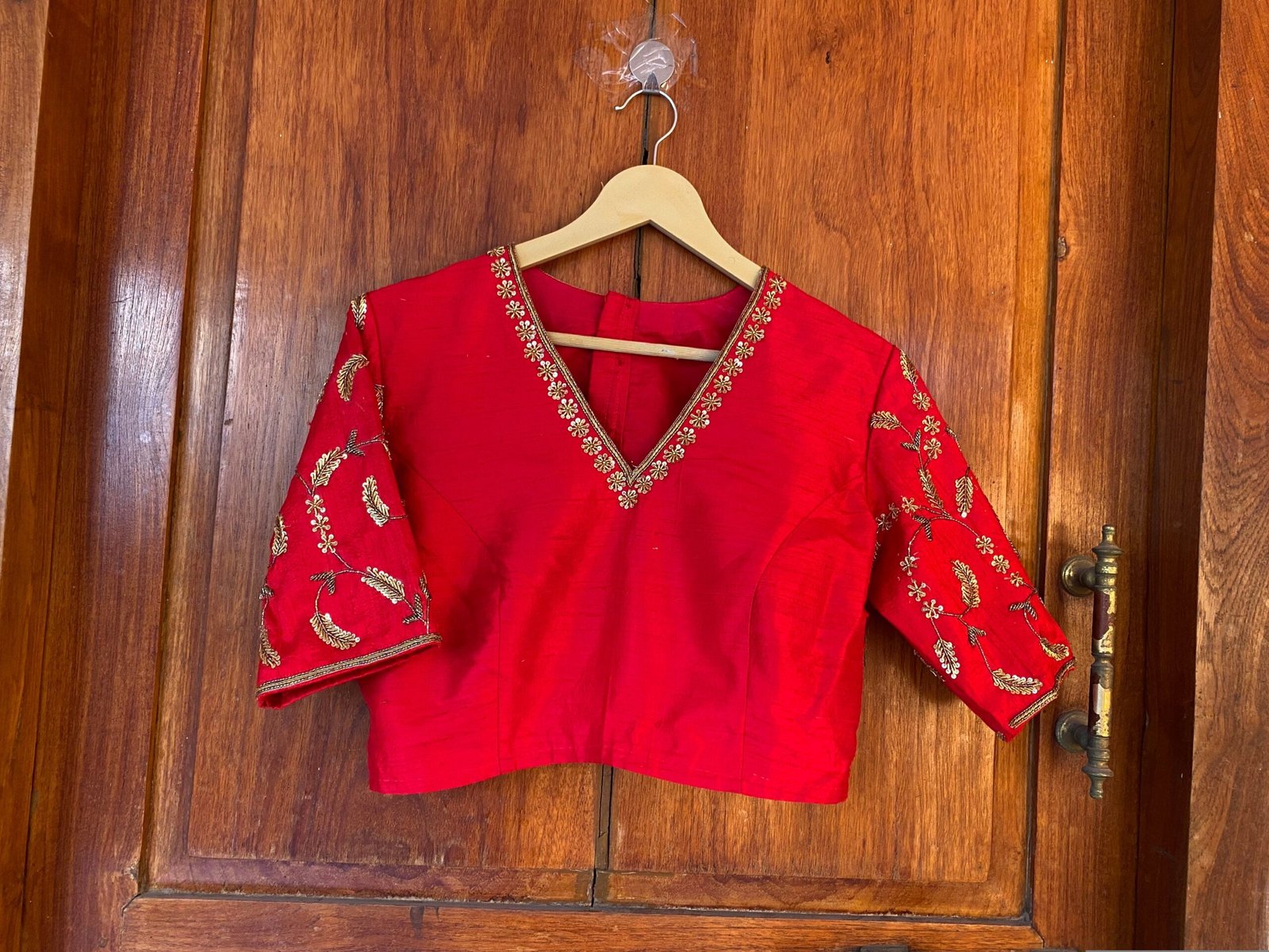 pure silk hand embroidery blouse / saree maggam red blouse / raw silk zardosi blouse / hand embroidered blouse / ready made blouse zardosi/