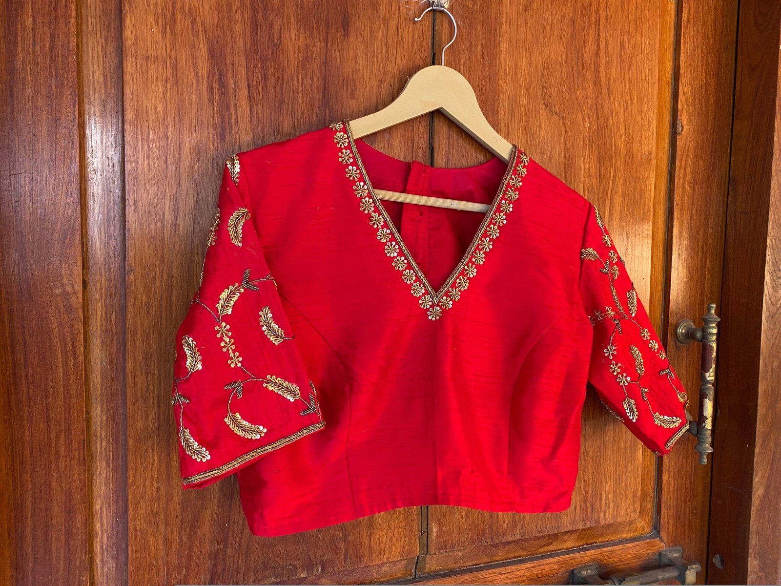pure silk hand embroidery blouse / saree maggam red blouse / raw silk zardosi blouse / hand embroidered blouse / ready made blouse zardosi/