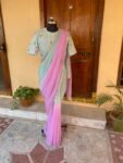Saree with stitched blouse/ silk saree hand embroideredblouse / blue saree USA / soft silk saree ready blouse / cocktail saree/ modern saree