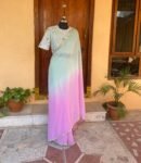 Saree with stitched blouse/ silk saree hand embroideredblouse / blue saree USA / soft silk saree ready blouse / cocktail saree/ modern saree