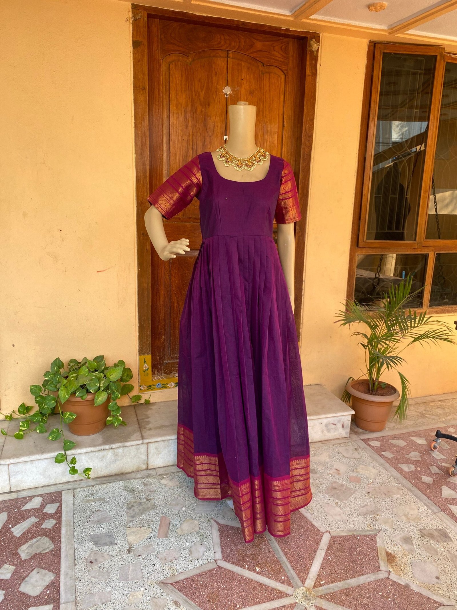 Anarkali usa / anarkali kurta / pure Handloom dress with border /pure cotton anarkali/ narayanpet patty dress / handloom kanchi cotton dress