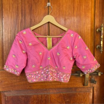 pure silk hand embroidery blouse /  pinksaree maggam blouse / raw silk zardosi blouse / hand embroidered blouse / ready made blouse zardosi