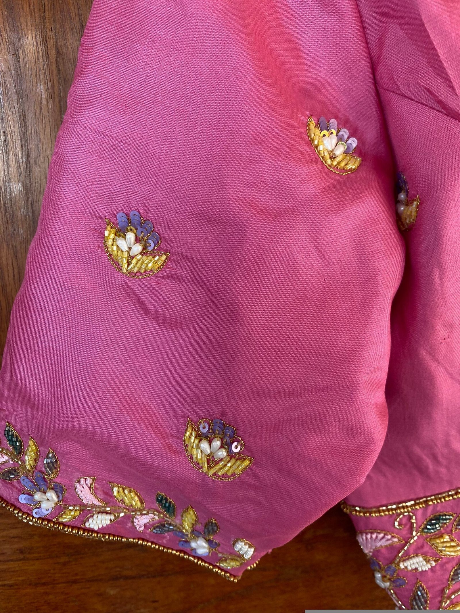 pure silk hand embroidery blouse / pinksaree maggam blouse / raw silk zardosi blouse / hand embroidered blouse / ready made blouse zardosi