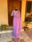 Saree with stitched blouse/ silk saree hand embroideredblouse / blue saree USA / soft silk saree ready blouse / cocktail saree/ modern saree