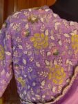Saree with stitched blouse/ silk saree hand embroideredblouse / blue saree USA / soft silk saree ready blouse / cocktail saree/ modern saree