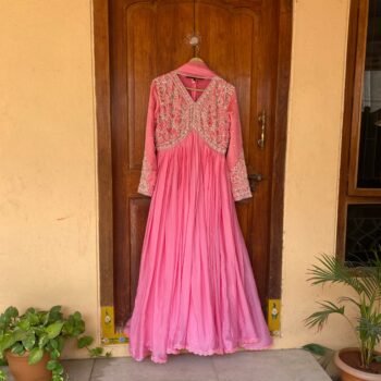 Designer Hand work Anarkali with dupatta /pink anarkali suit set/ pure silk anarkali dupatta USA /designer Indian long gown/womens long gown