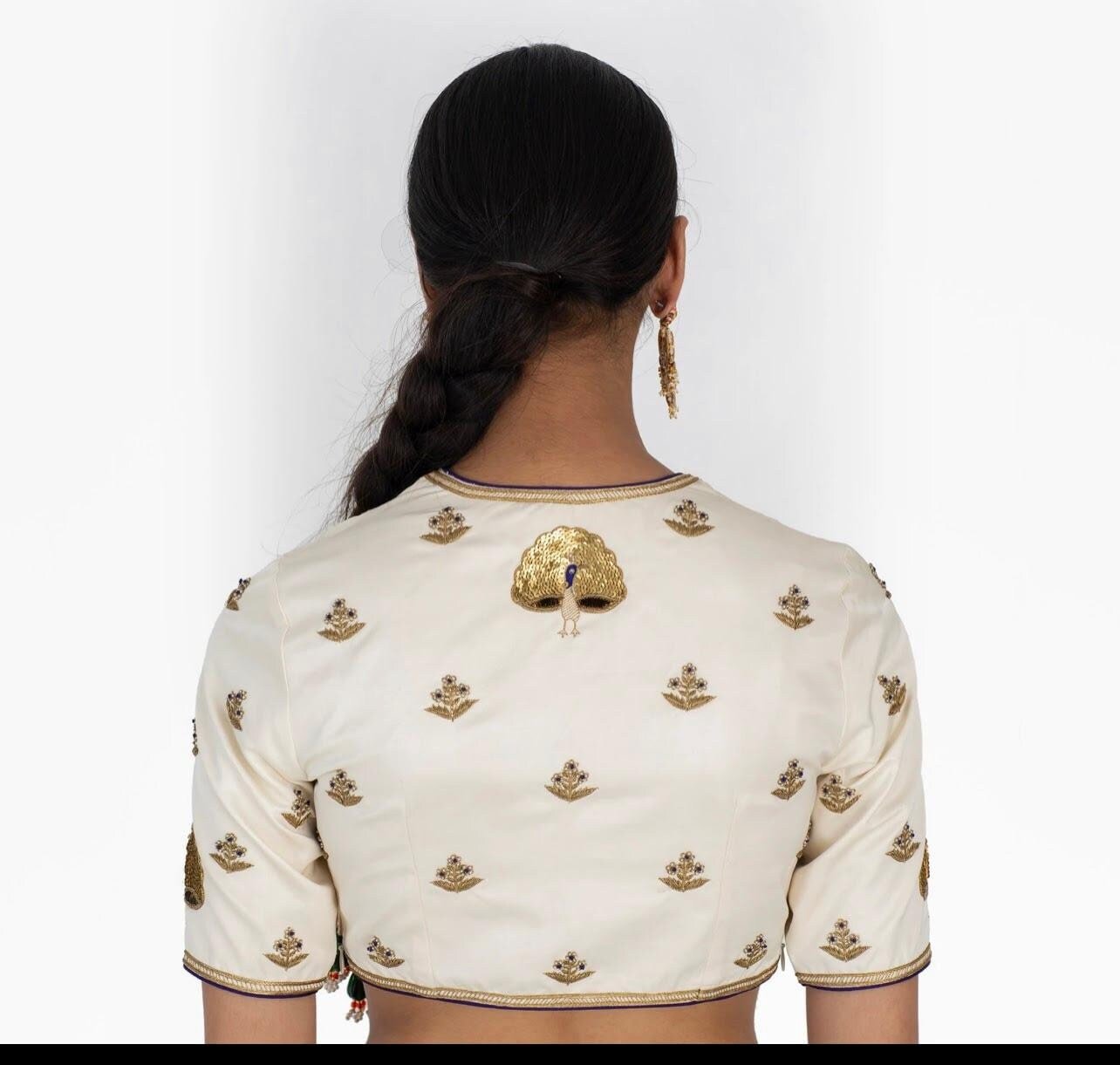pure silk hand embroidery blouse / cream maggam blouse / raw silk zardosi blouse / hand embroidered blouse / ready made blouse zardosi