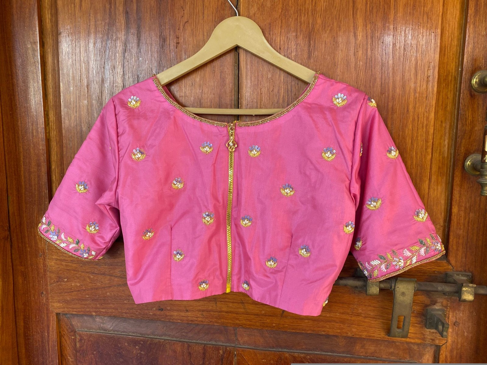 pure silk hand embroidery blouse / pinksaree maggam blouse / raw silk zardosi blouse / hand embroidered blouse / ready made blouse zardosi