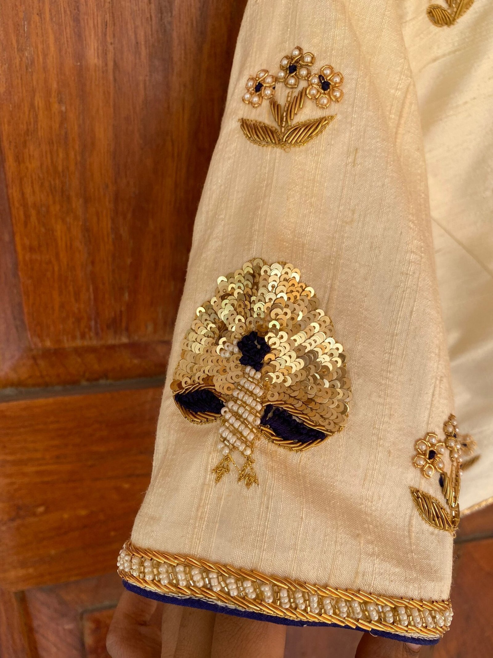 pure silk hand embroidery blouse / cream maggam blouse / raw silk zardosi blouse / hand embroidered blouse / ready made blouse zardosi