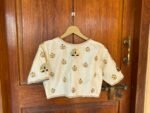pure silk hand embroidery blouse / cream maggam blouse / raw silk zardosi blouse / hand embroidered blouse / ready made blouse zardosi
