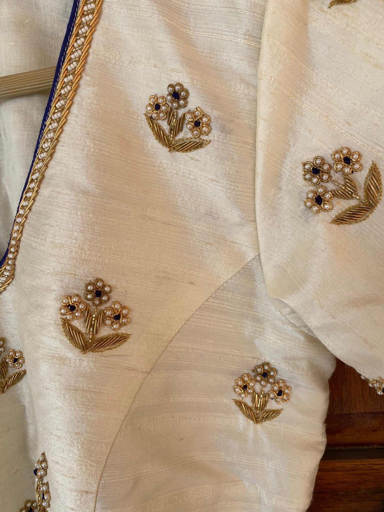 pure silk hand embroidery blouse / cream maggam blouse / raw silk zardosi blouse / hand embroidered blouse / ready made blouse zardosi