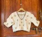 pure silk hand embroidery blouse / cream maggam blouse / raw silk zardosi blouse / hand embroidered blouse / ready made blouse zardosi