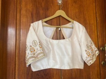 pure silk hand embroidery blouse/cream maggam blouse/raw silk zardosi blouse/hand embroidered blouse/whitehand embroidery ready made blouse