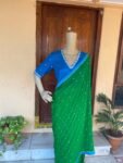 green chiffon silk saree with hand Embroidered blouse | buti embroidered saree with ready blouse| sarees USA |blue green silk saree blouse
