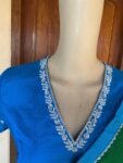 green chiffon silk saree with hand Embroidered blouse | buti embroidered saree with ready blouse| sarees USA |blue green silk saree blouse