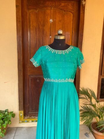 Hand embroidered Anarkali dress/green hand embroidered anarkali suit/ green hand work anarkali  / Indian dresses/long gown / green frock