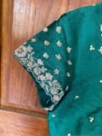 Hand Embroidered Zardosi Blouse: Green Raw Silk Saree Top
