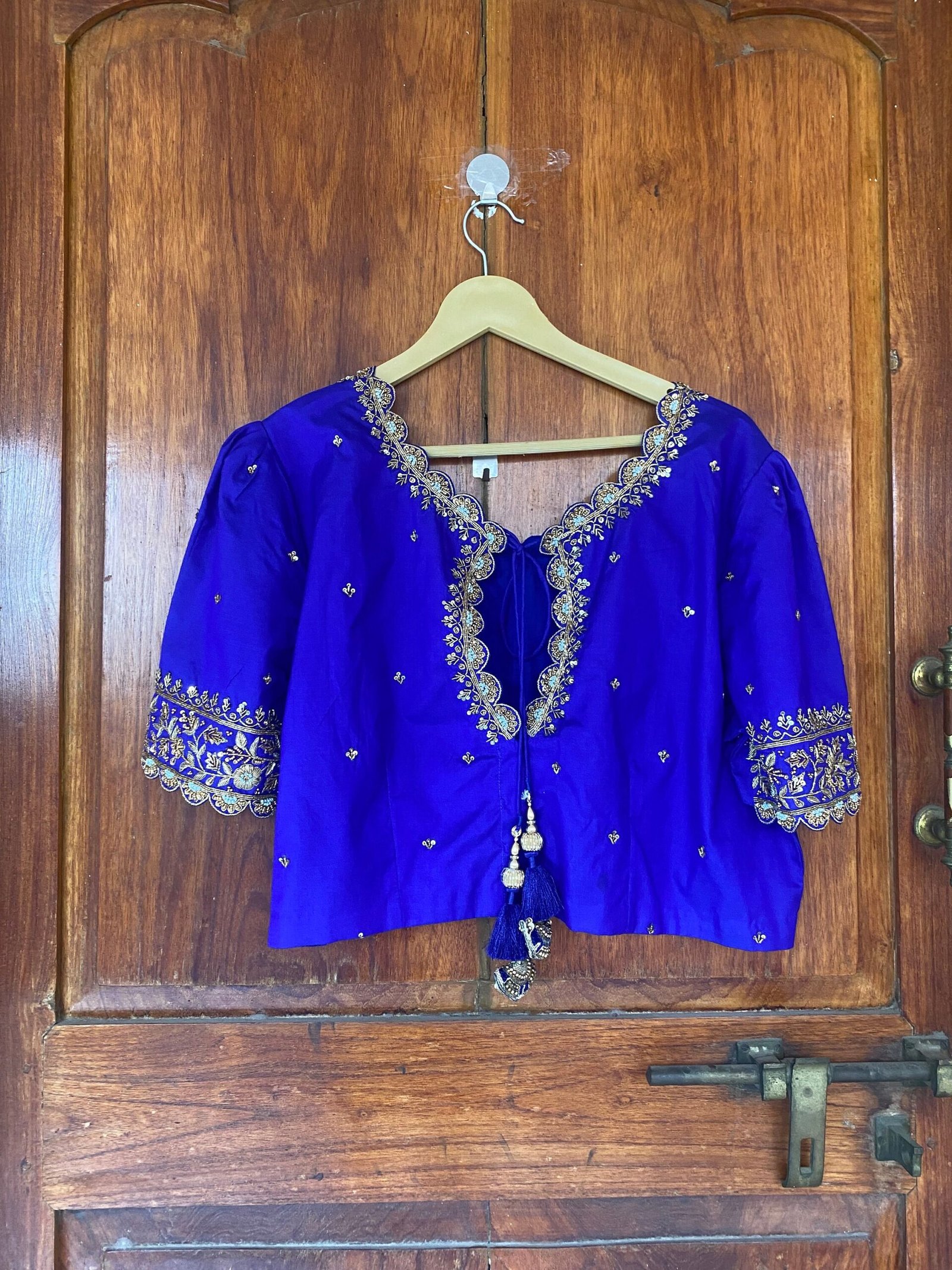 pure silk hand embroidery blouse / saree maggam blouse /navy blue silk zardosi blouse / hand embroidered blouse /ready made blouse zardosi