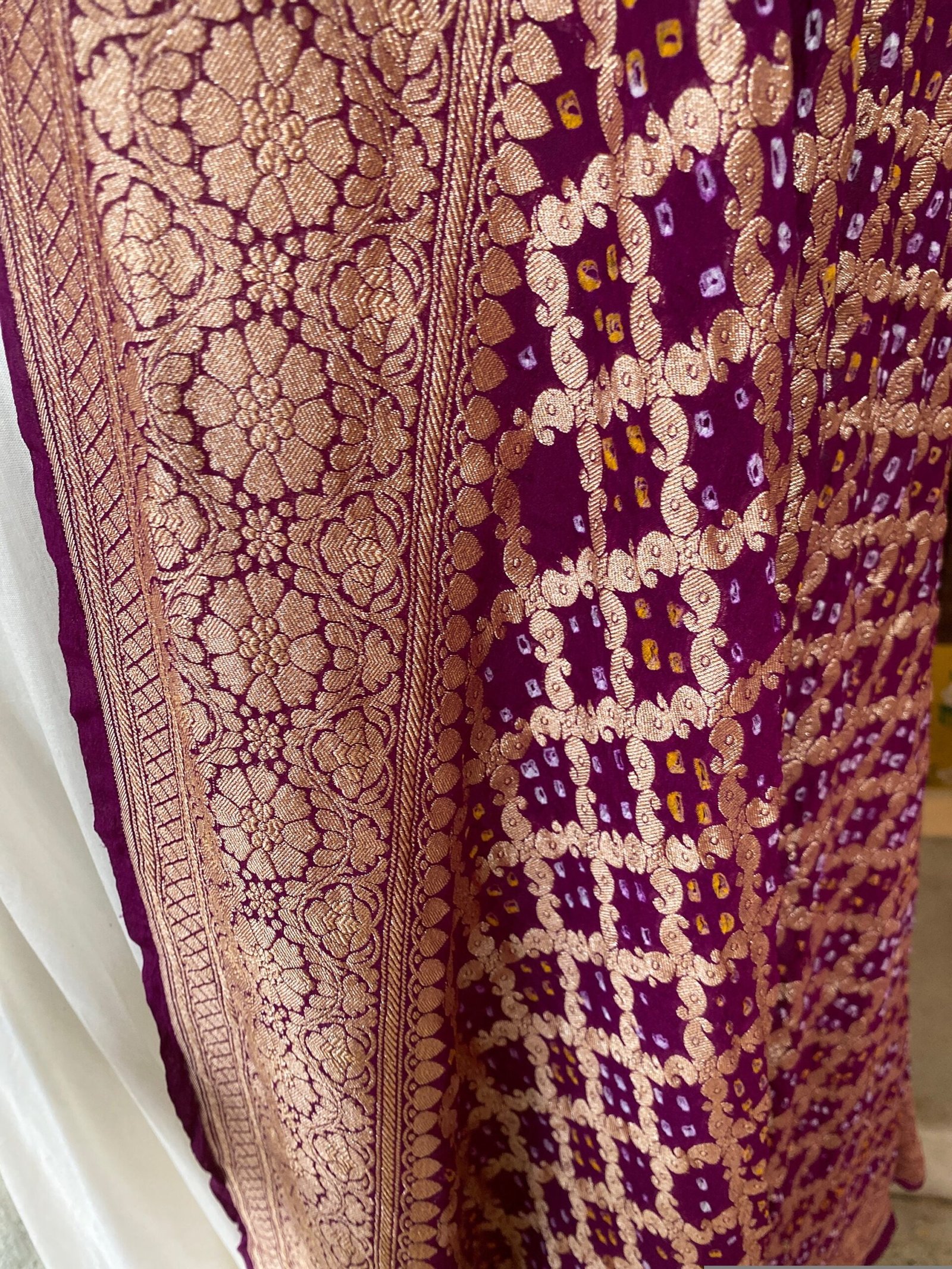 Hand Embroidered Cream Anarkali Dress with Banarasi Handloom Dupatta