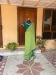 Green chiffon silk saree with hand Embroidered blouse | buti embroidered saree with ready blouse | sarees USA |green silk sare / saree belt