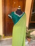 Green chiffon silk saree with hand Embroidered blouse | buti embroidered saree with ready blouse | sarees USA |green silk sare / saree belt