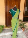 Green chiffon silk saree with hand Embroidered blouse | buti embroidered saree with ready blouse | sarees USA |green silk sare / saree belt